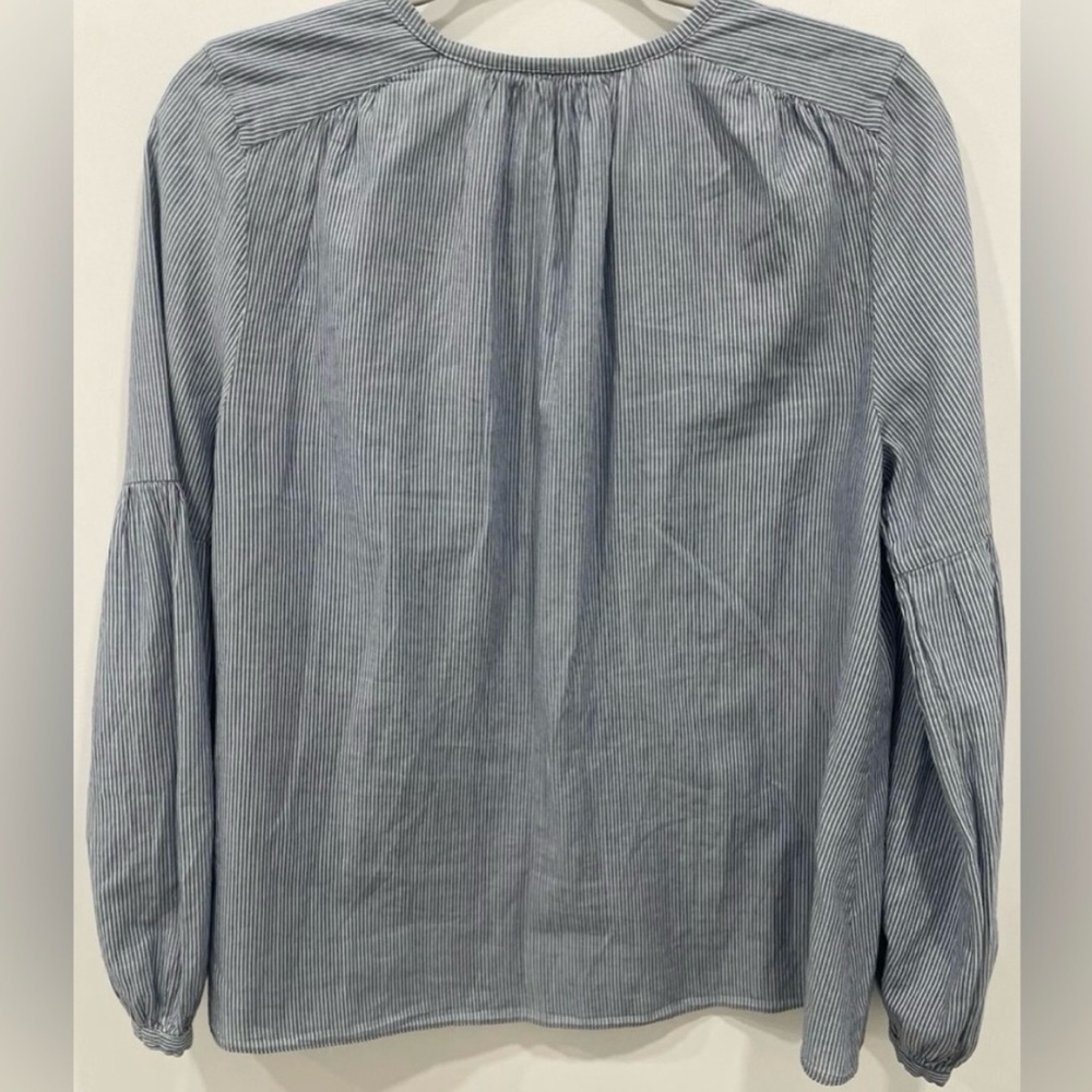 Nili Lotan Top Size Small Blue White Stripped V Neck Button Closure Long Sleeve - Picture 2 of 6